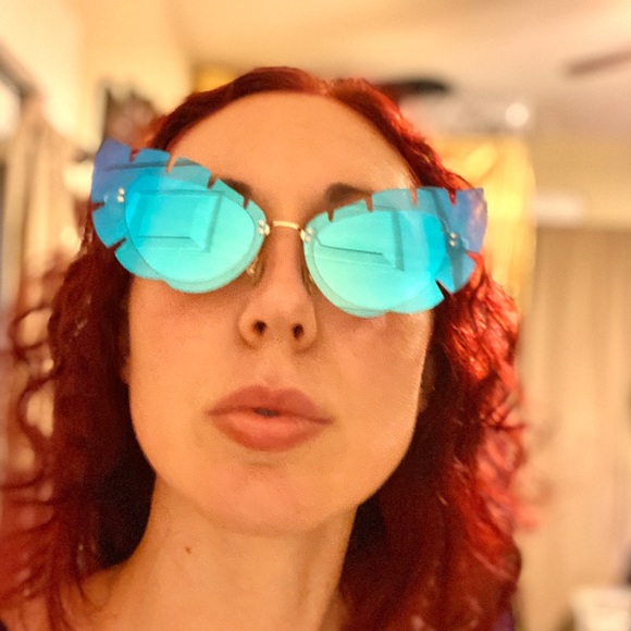 Accessories - Leaf glasses blue mirror rave festival cat eye edc
